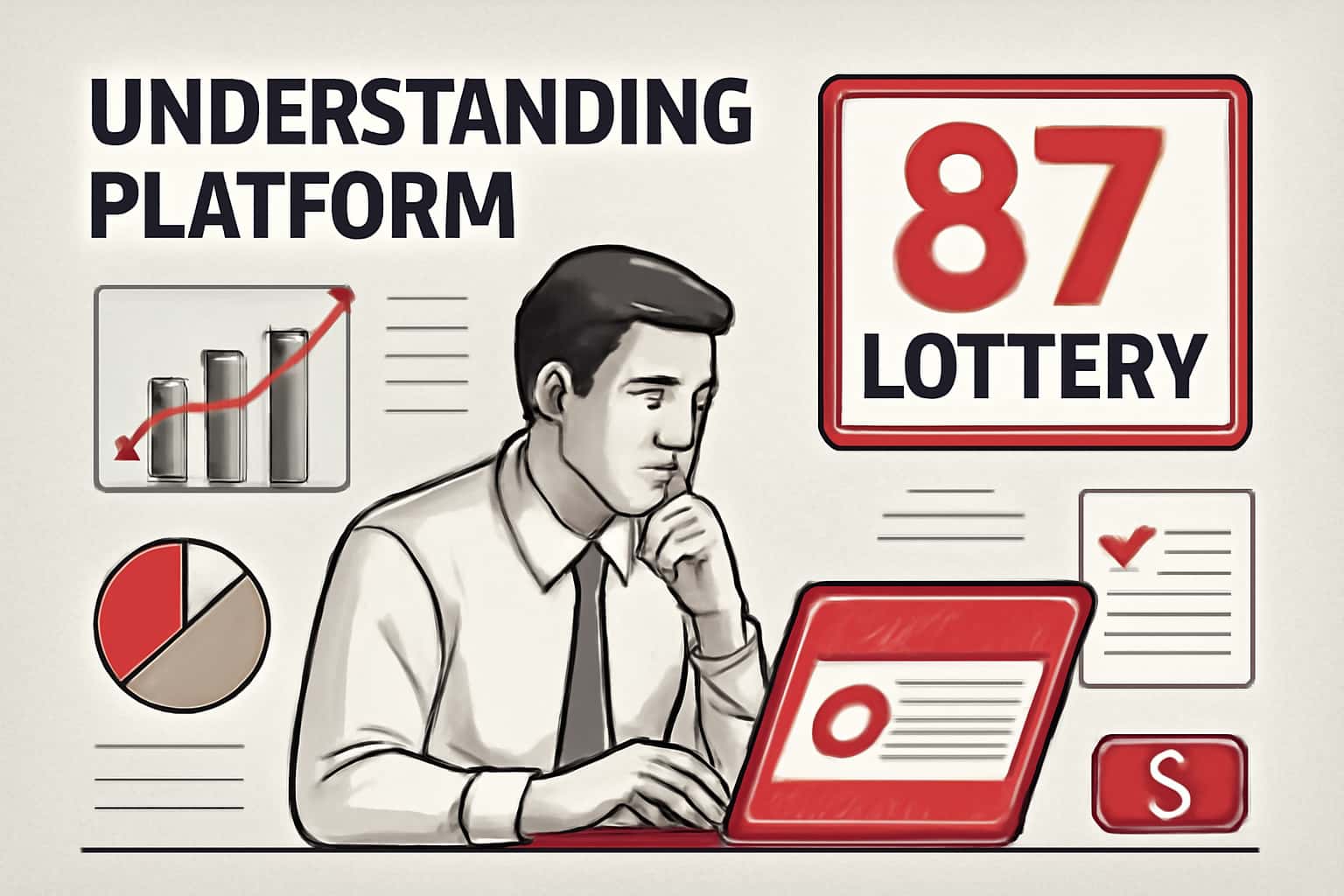 An informational scene depicting the features of the 87 Lottery Platform.